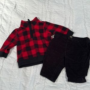Carters fleece, half zip and corduroy pants set